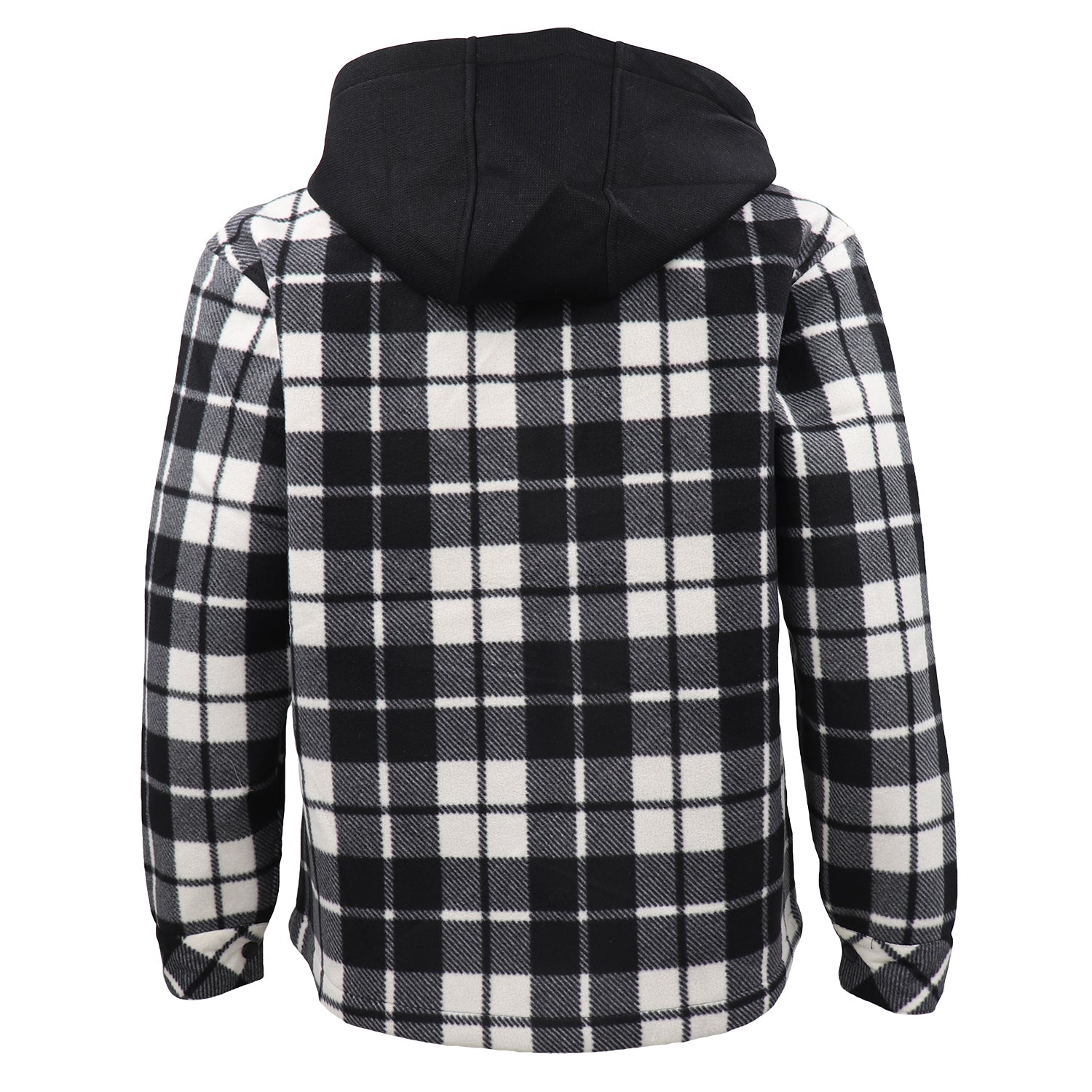 Men's Hooded Flannel Jacket Flannelette Plaid Fleece Shirt Zip Up Winter Coat, Black, 2XL