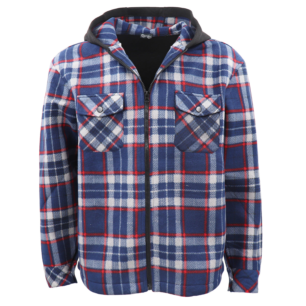 Men's Hooded Flannel Jacket Flannelette Plaid Fleece Shirt Zip Up Winter Coat, Blue, S