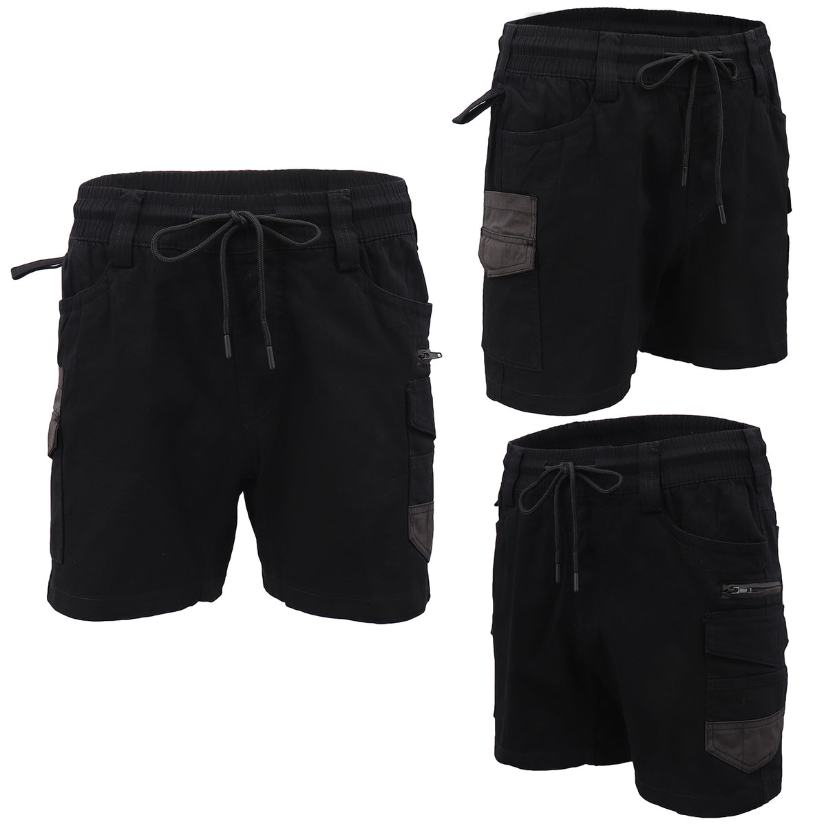 Mens Cargo Cotton Work Shorts 10 Pockets Tradies Utility Pants Workwear Trousers, Black, 34