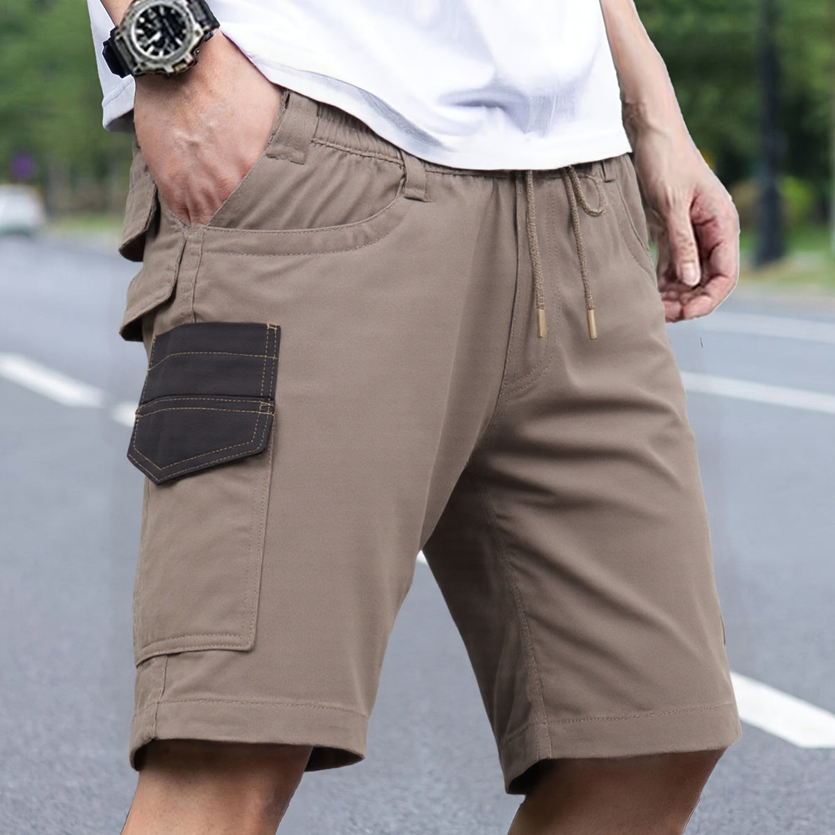 Mens Cargo Cotton Work Shorts 10 Pockets Tradies Utility Pants Workwear Trousers, Khaki, 36