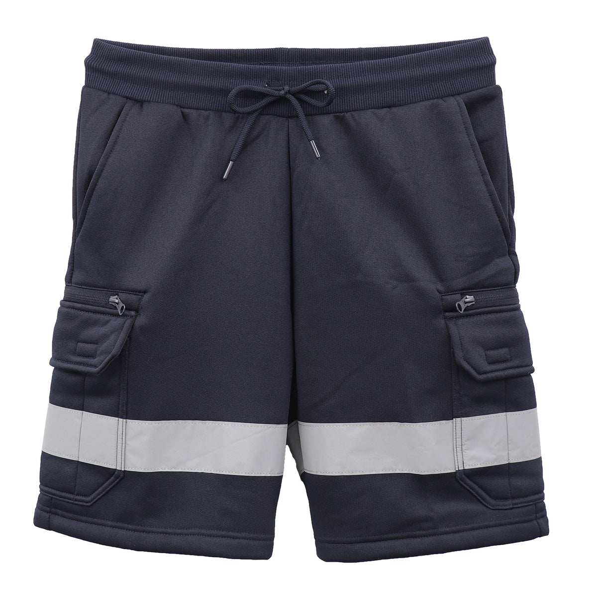 Hi Vis Fleece Work Cargo Shorts w Reflective Tape Workwear Tradie Utility Pants, Navy, 2XL