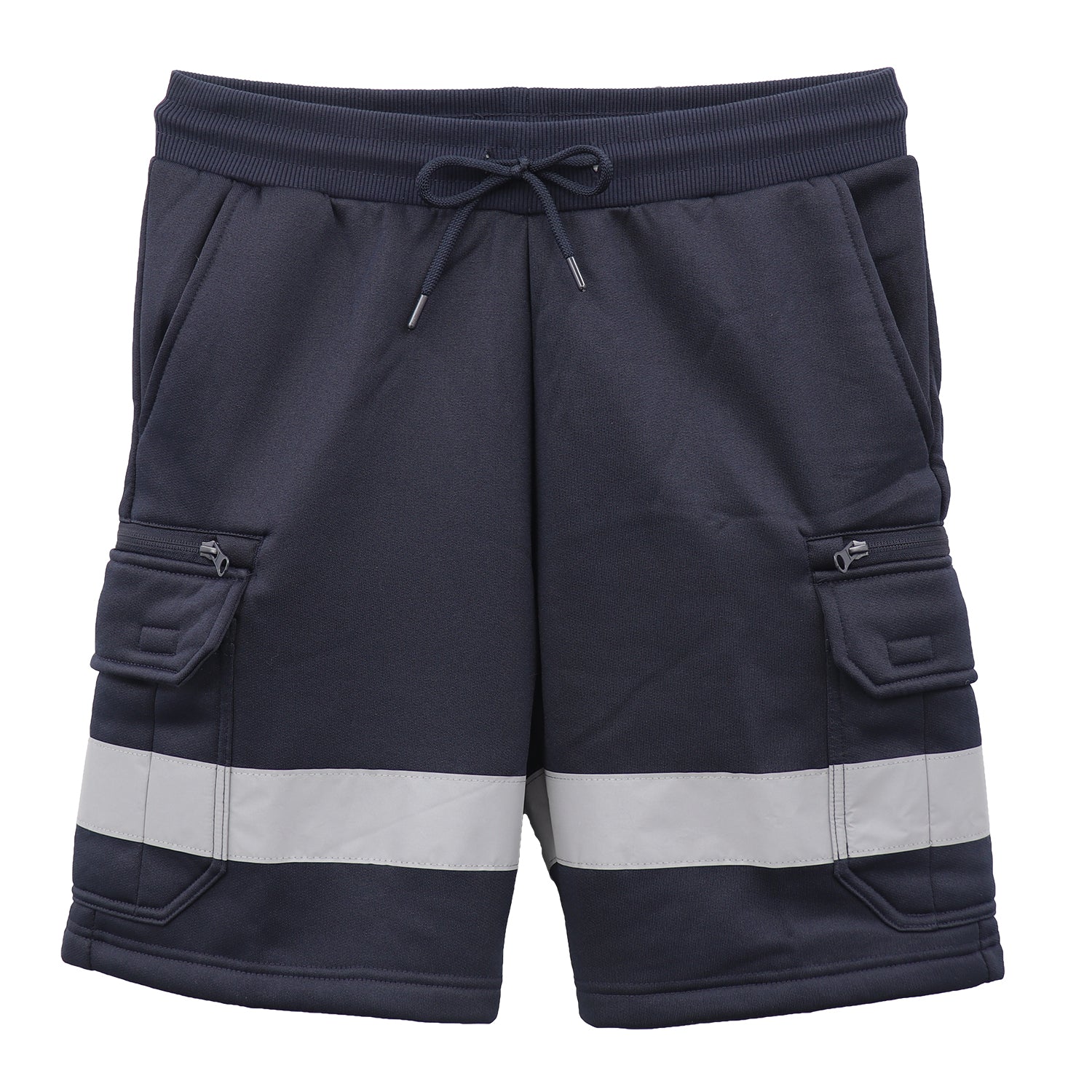 Hi Vis Fleece Work Cargo Shorts w Reflective Tape Workwear Tradie Utility Pants, Navy, 2XL