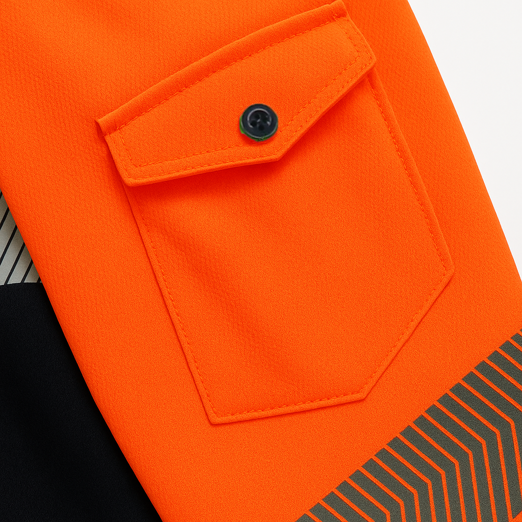 HI VIS Long Sleeve Polo Shirt Reflective Tape Safety Tradie Work Wear Tops Tee, Fluro Orange / Navy, M