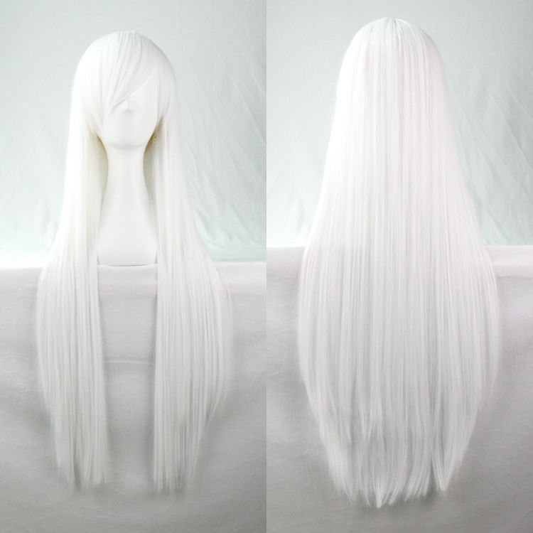 New 80cm Straight Sleek Long Full Hair Wigs w Side Bangs Cosplay Costume Womens, White