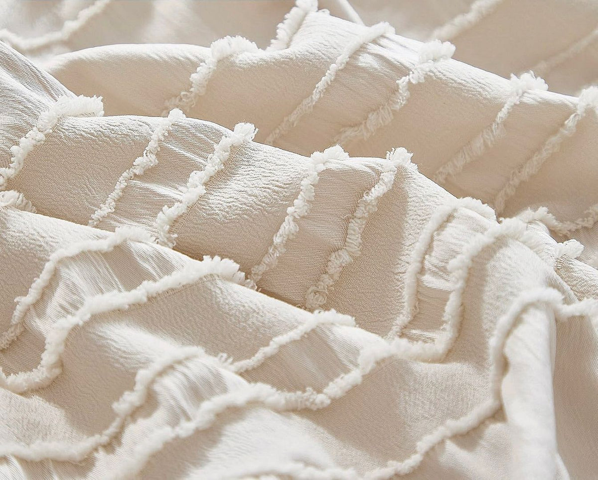 Tufted Boho Striped Embroidery Quilt/Doona/Duvet Cover Set - Queen Size