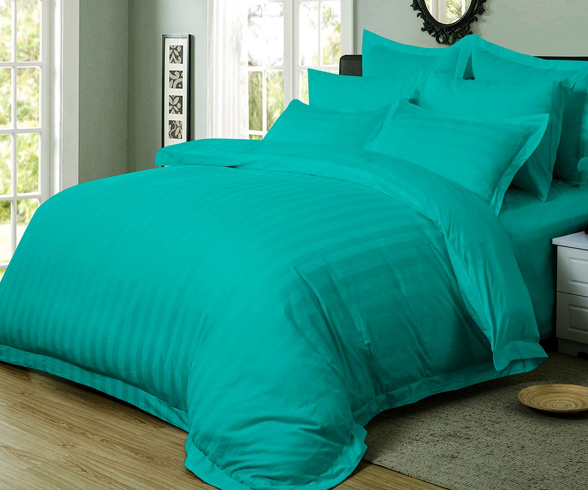 1000TC Ultra Soft Striped Super King Size Teal Duvet Quilt Cover Set