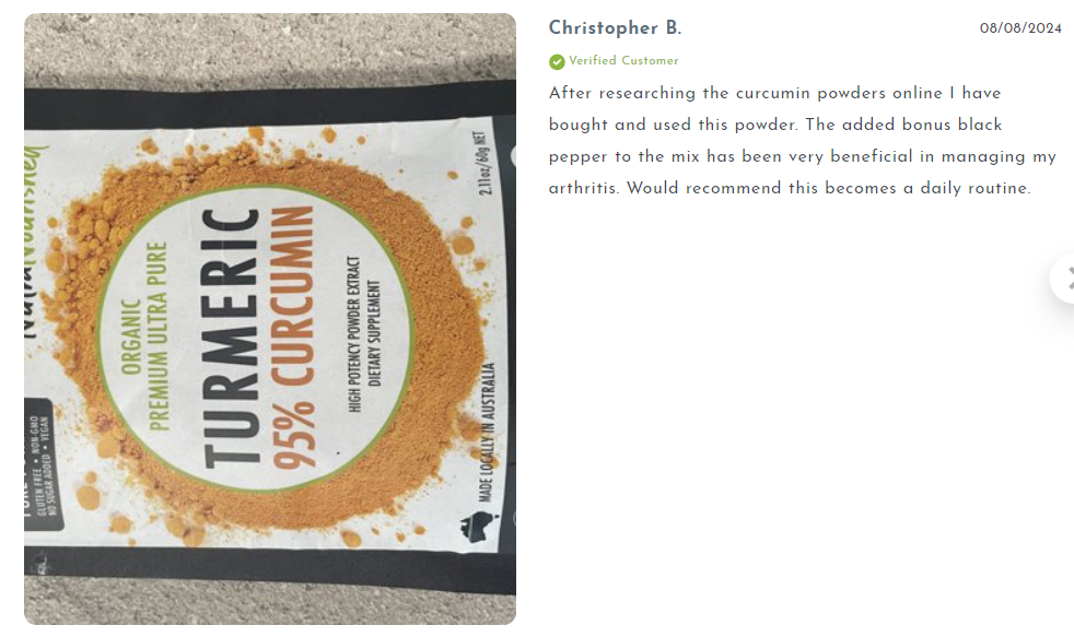 Pure Organic 95% Curcumin Powder (60g/1 month supply) - 1500mg of Turmeric Extract Buffered with Black Pepper