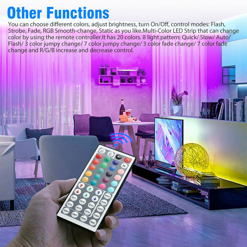 Waterproof 12V RGB 5M 3528 300 LED Strips Lights 44 Keys Controller