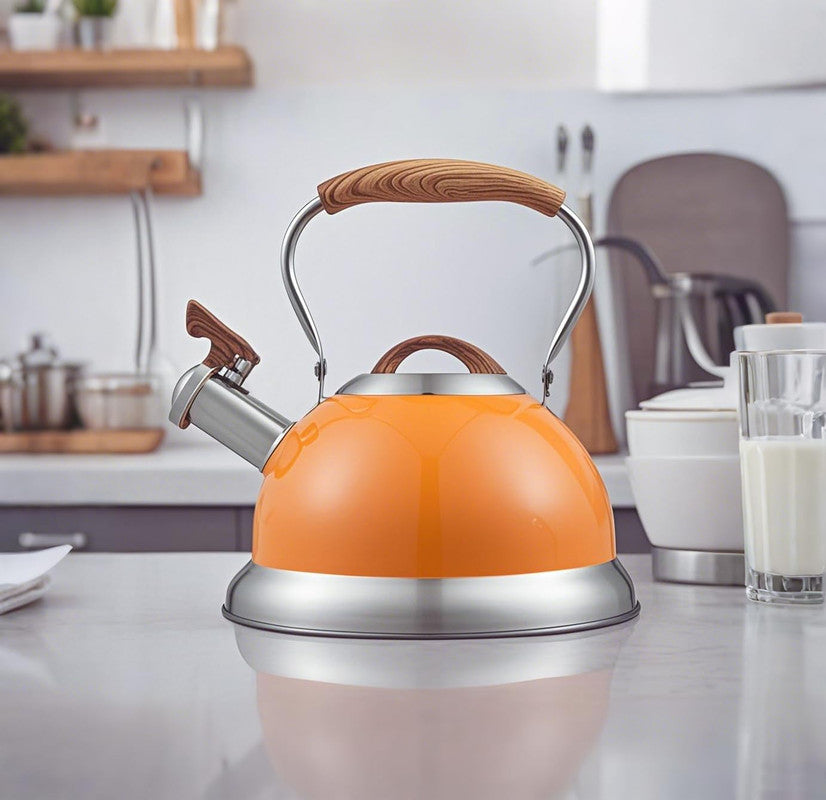 2.8L Whistling Kettle Stainless Steel Foldable Handle Orange