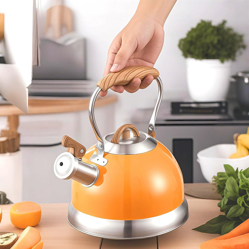 2.8L Whistling Kettle Stainless Steel Foldable Handle Orange