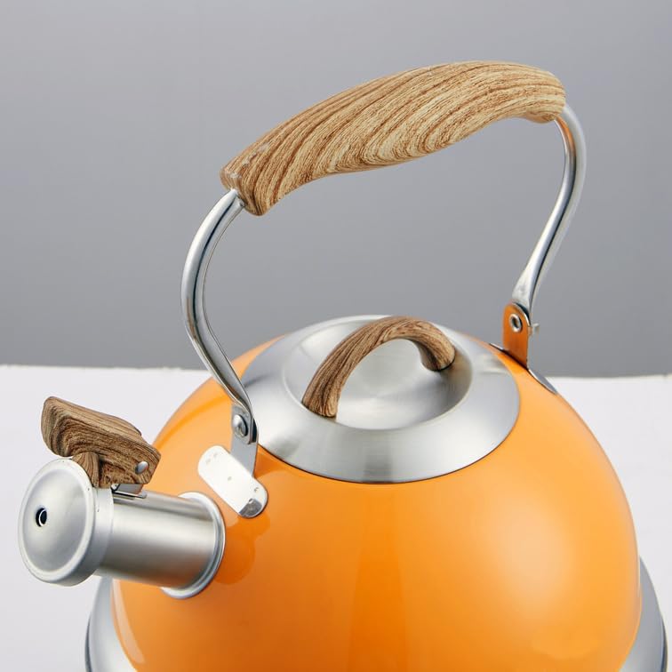 2.8L Whistling Kettle Stainless Steel Foldable Handle Orange