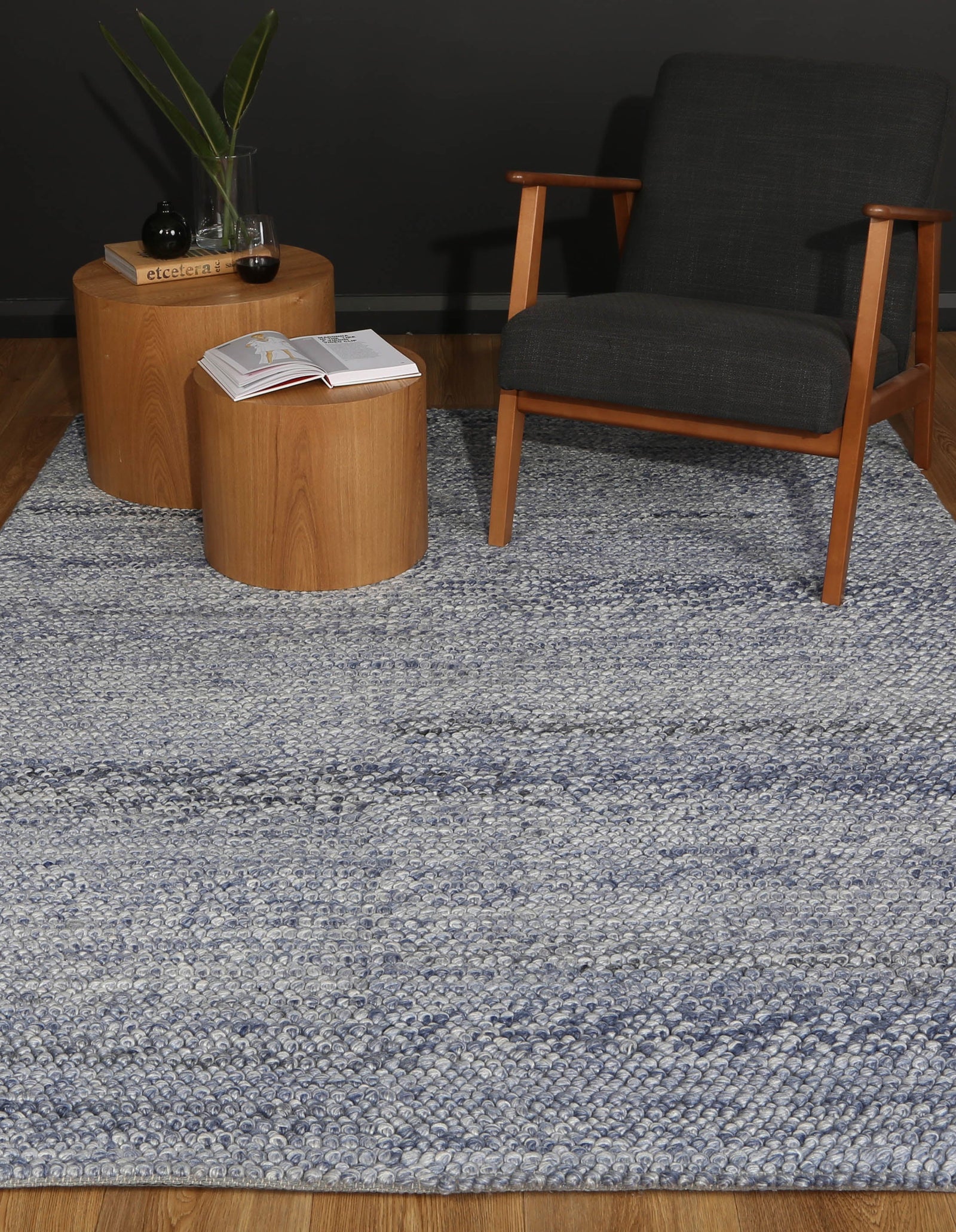 Harlow Loopy Blue Wool Blend Rug 160x230