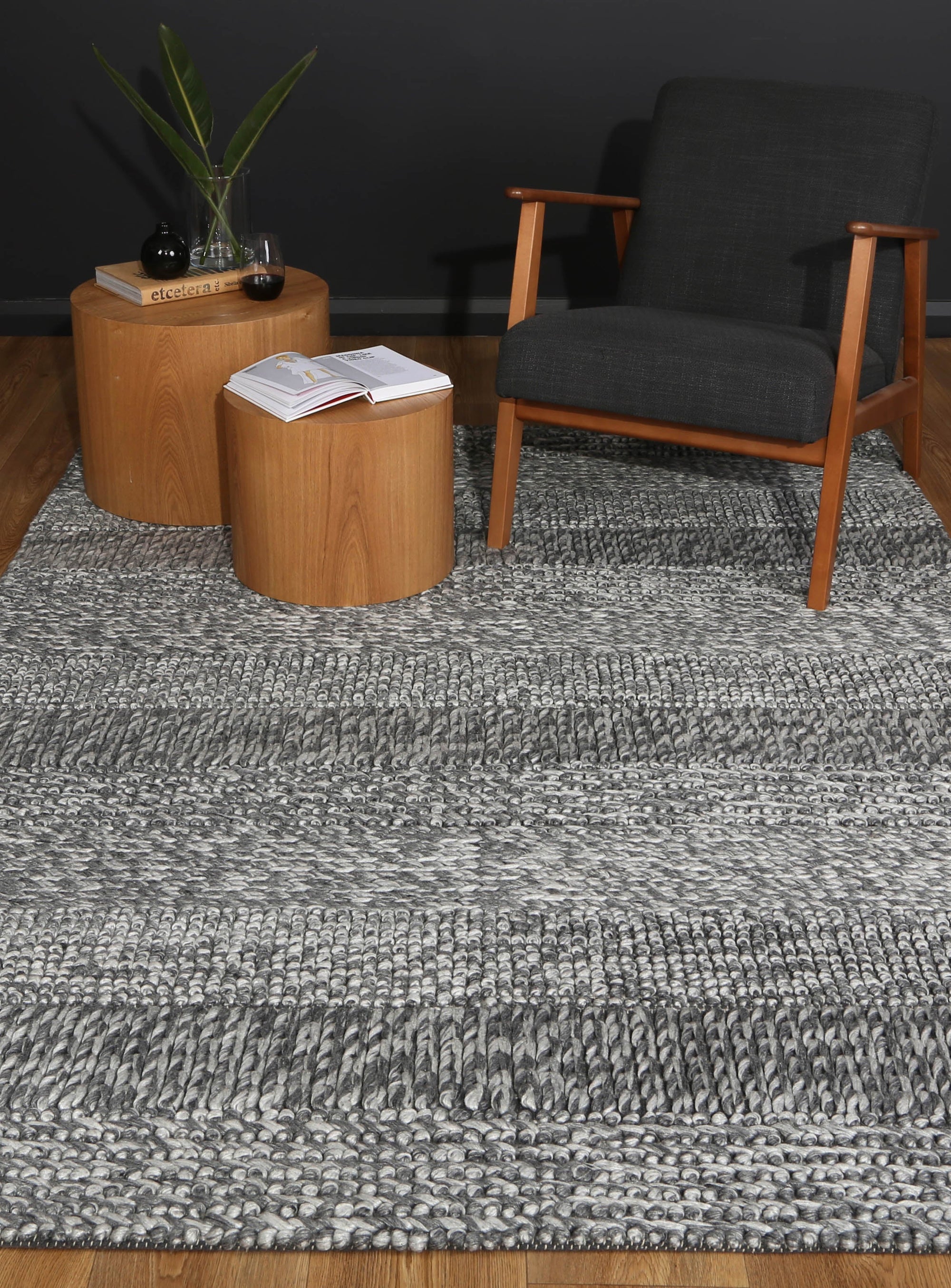 Harlow Grace Charcoal Wool Blend Rug 200x290