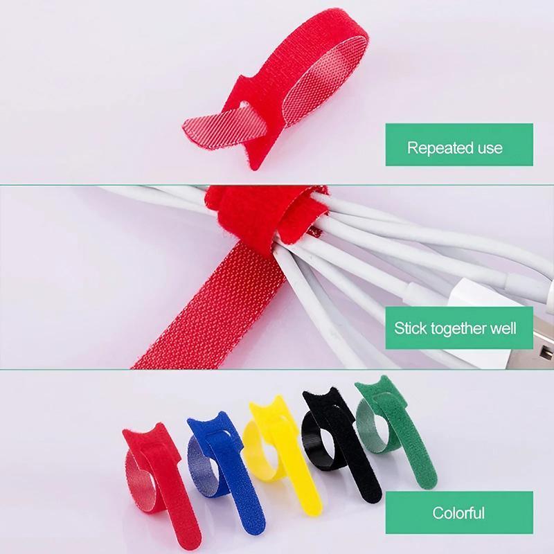 100PCS Reusable Cable Tie Nylon Hook Loop Strap Cord Ties PC TV Organiser - Colourful-100PCS