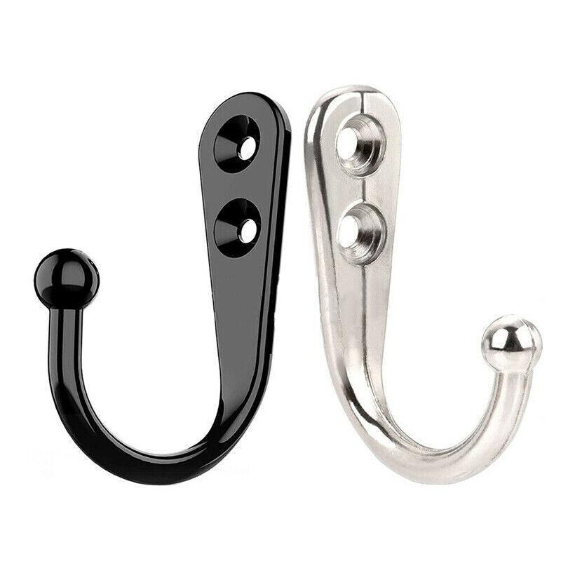 10Pcs Wall Hooks Heavy Duty Coat Hat Robe Hanger Double Hole Zinc Alloy Vintage - Black