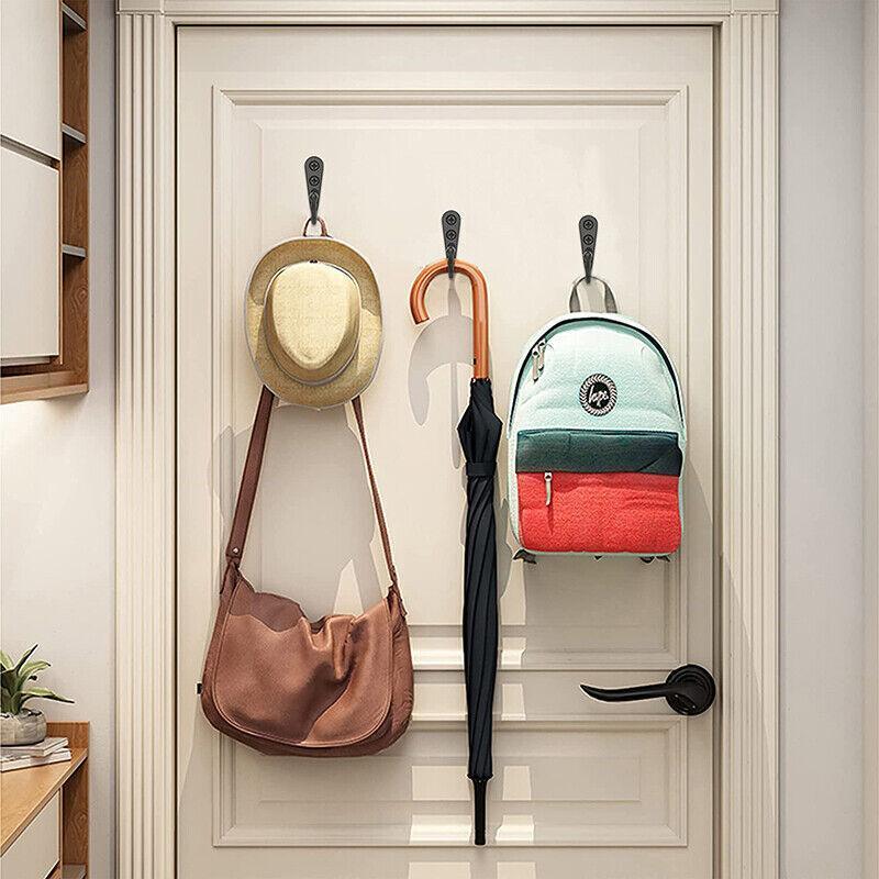 10Pcs Wall Hooks Heavy Duty Coat Hat Robe Hanger Double Hole Zinc Alloy Vintage - Black