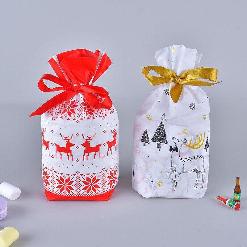 10pcs Christmas Candy Bags Gift Treat Drawstring Pouches Biscuit Cookie Packaging - 10Pcs Bag-Merry Christmas