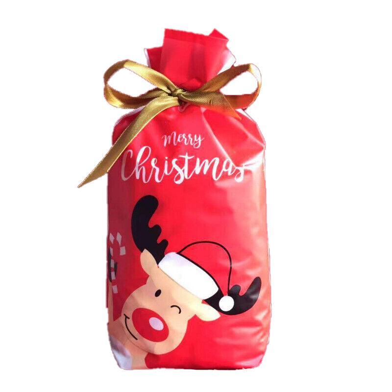 10pcs Christmas Candy Bags Gift Treat Drawstring Pouches Biscuit Cookie Packaging - 10Pcs Bag-Red Tree