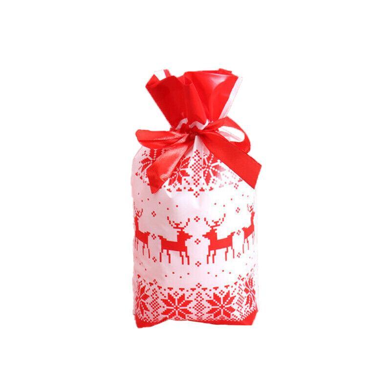 10pcs Christmas Candy Bags Gift Treat Drawstring Pouches Biscuit Cookie Packaging - 10Pcs Bag-Red Tree