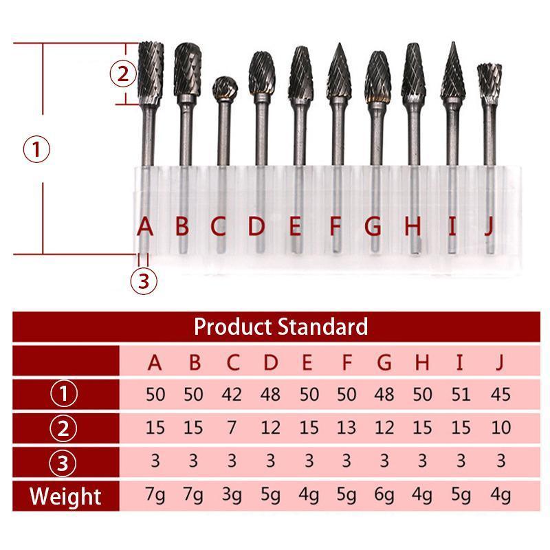 10PCS Tungsten Carbide Rotary Burr Set for Rotary Tools and Dremel - Blue Box