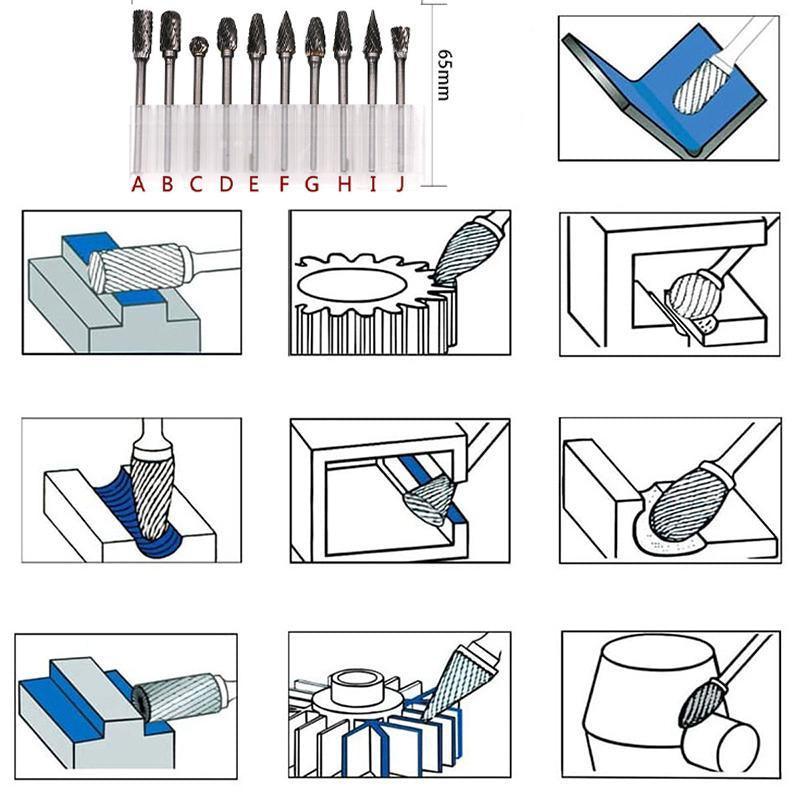 10PCS Tungsten Carbide Rotary Burr Set for Rotary Tools and Dremel - Plastic Box