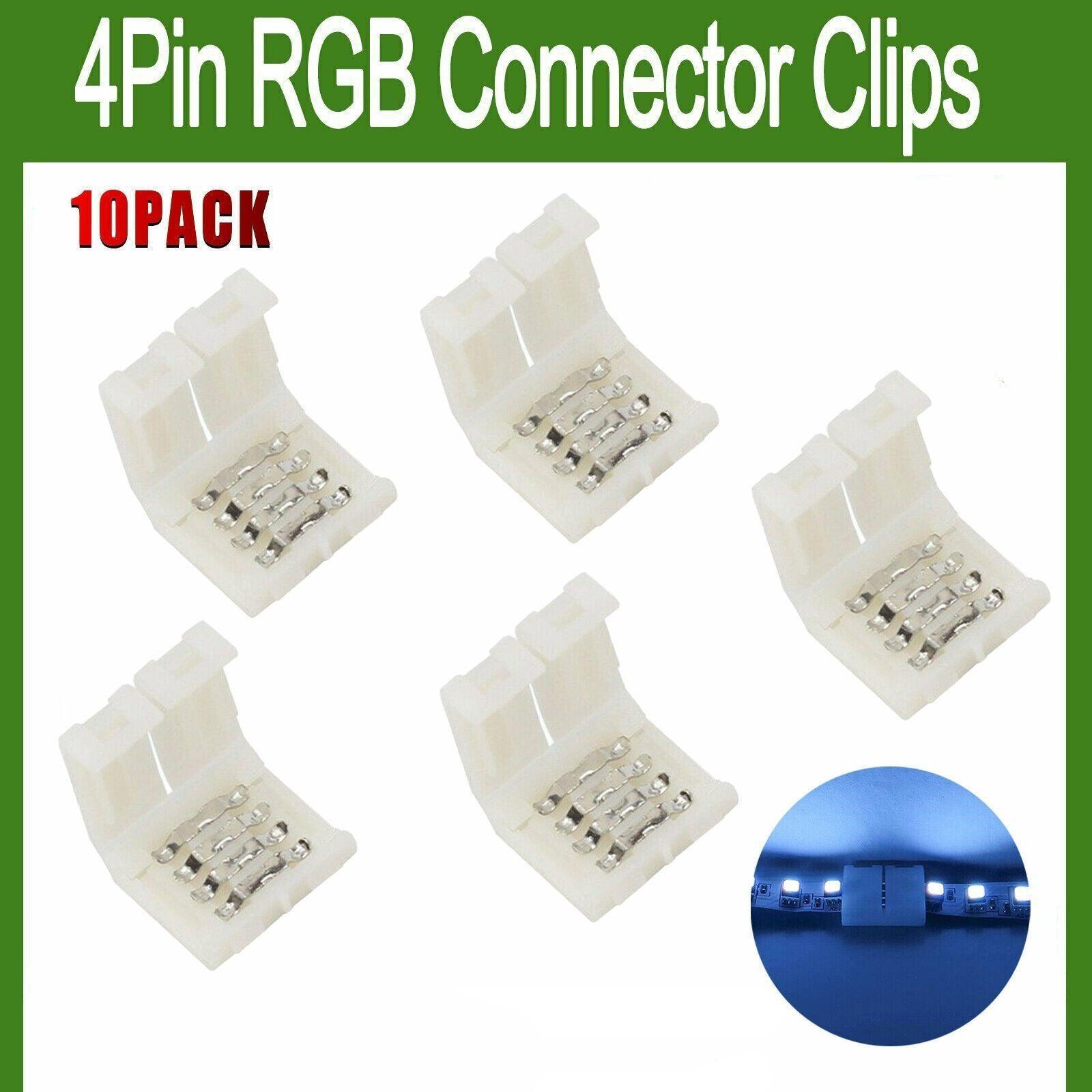 10Mm 4-Pin RGB Connector Clips for 5050 LED Strips - No Soldering