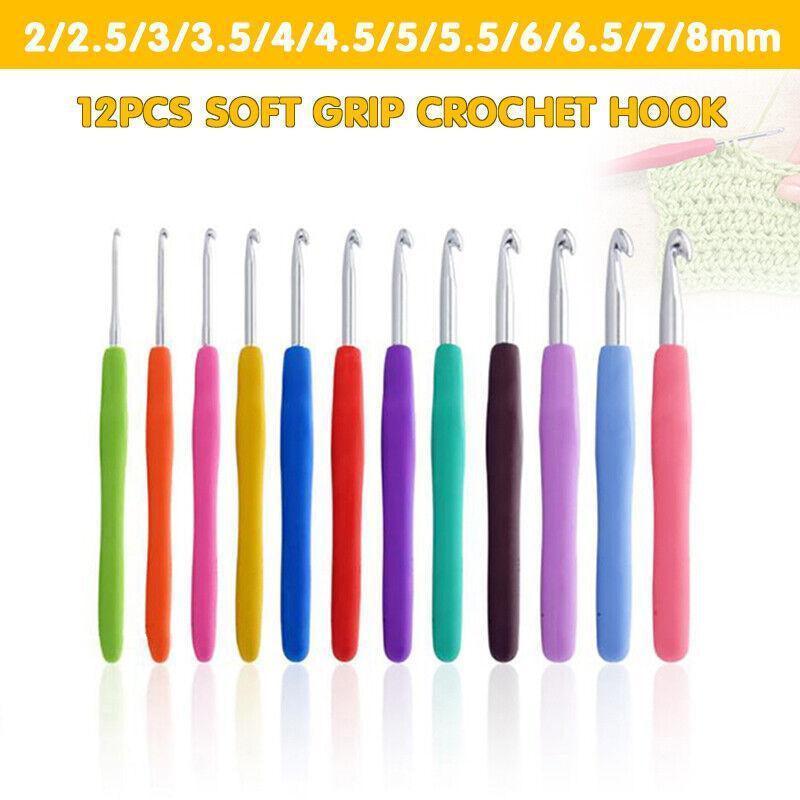 12PCS Crochet Hook Set Soft Grip Colourful Aluminium Knitting Needles 2mm to 8mm