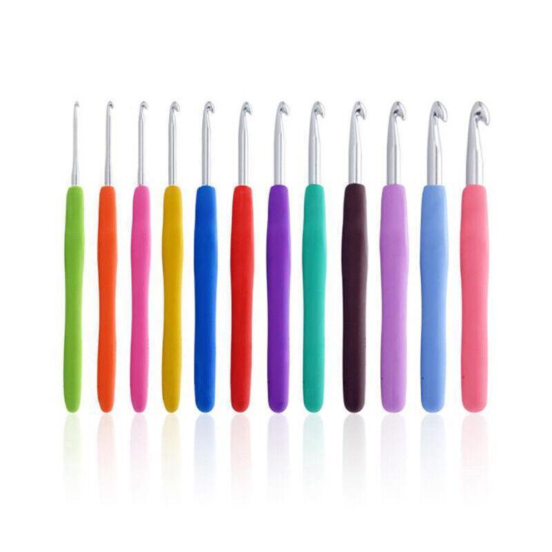 12PCS Crochet Hook Set Soft Grip Colourful Aluminium Knitting Needles 2mm to 8mm