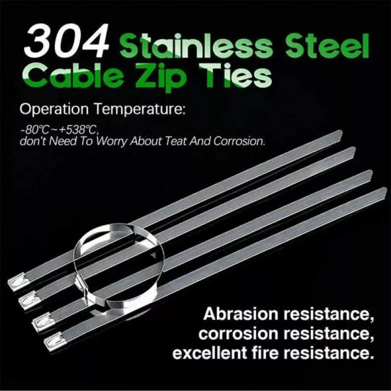 20X Stainless Steel Cable Ties S304 Marine Grade Zip Strap Locking Wrap 100-800Mm - 7.9*250mm