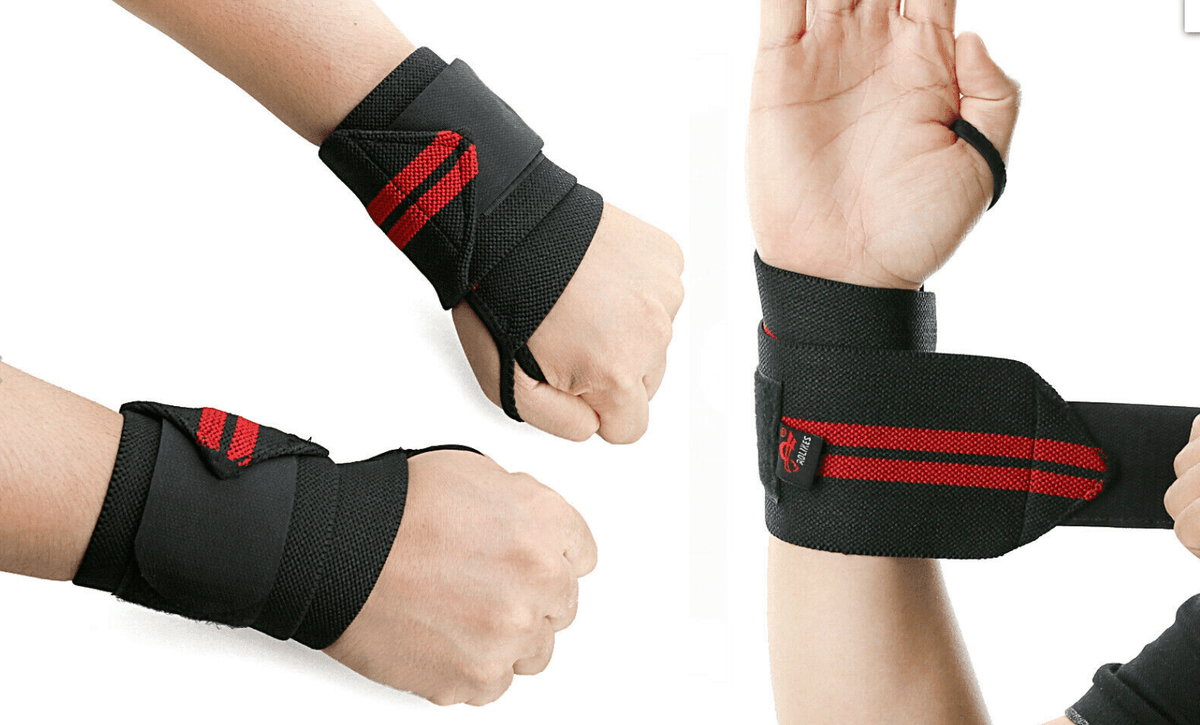 Aolikes Weight Lifting Gym Muscle Training Wrist Support Straps Wraps Hand - Black+Gray