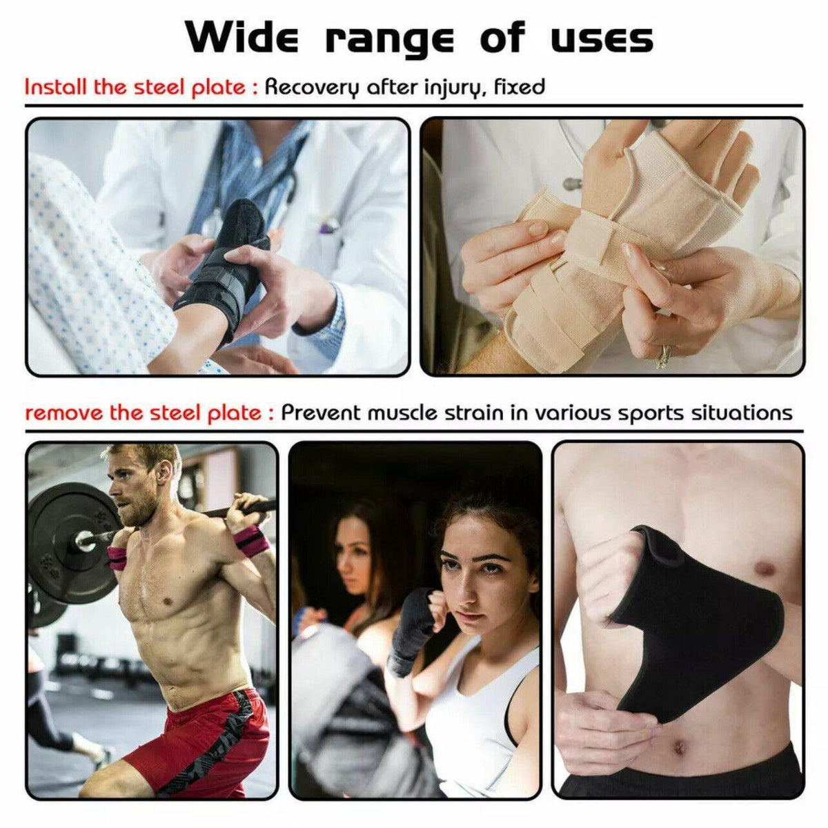 Aolikes Steel Wrist Support Splint Carpal Tunnel Syndrome Sprain Strain Brace - Left Hand