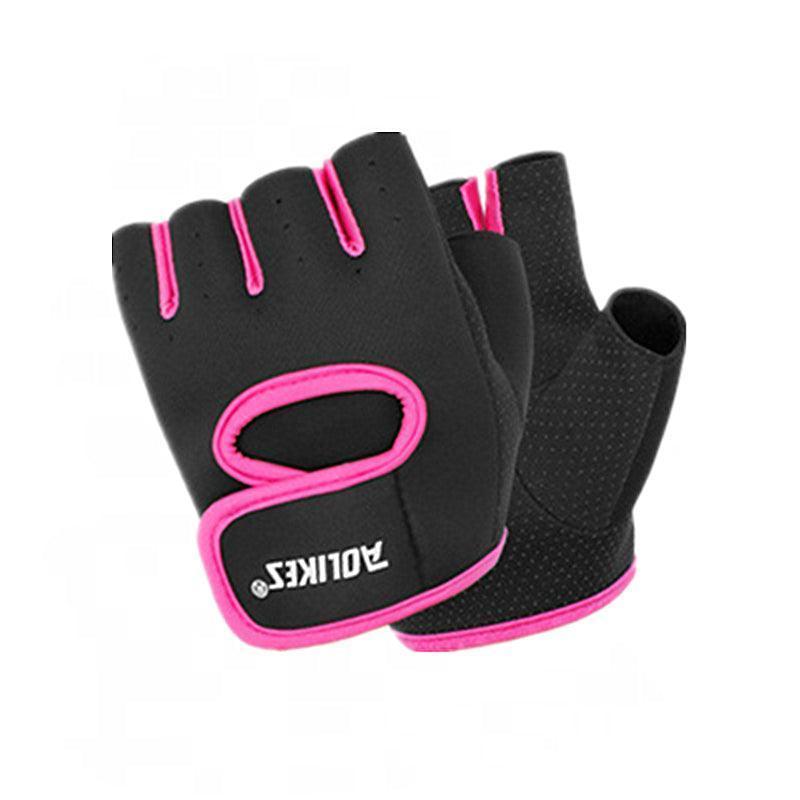 M Size Sports Gloves Weight Lifting Exercise Training Workout Bike Riding Men Women - Black+Pink