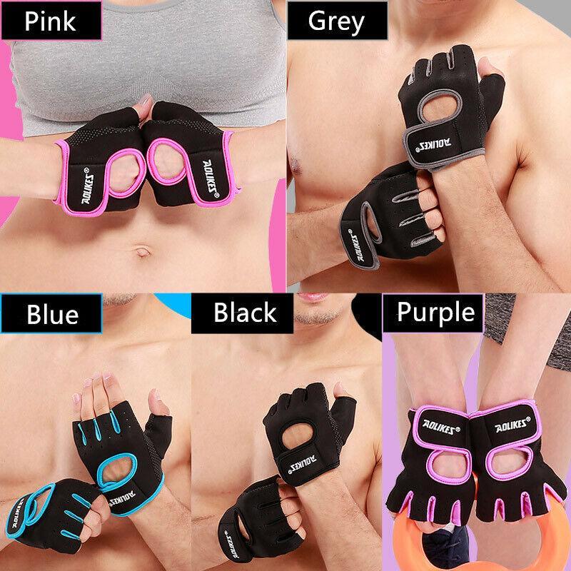 L Size Aolikes Sports Gloves Weight Lifting Exercise Training Workout Bike Riding - Black+Grey