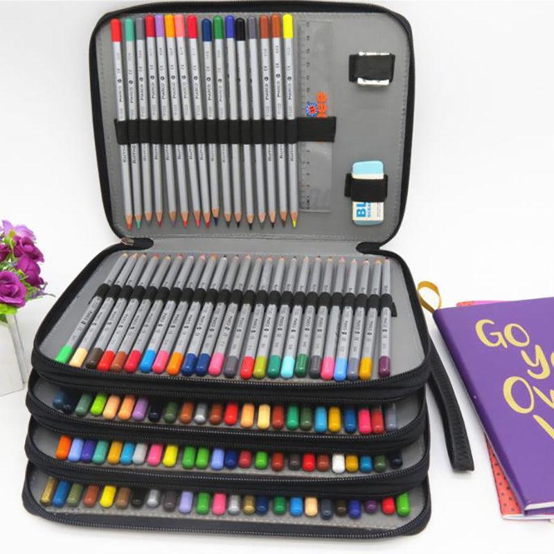 168 Slots Large Capacity Pencil Case Foldable Pen Bag Make Up Storage Organizer - Purple