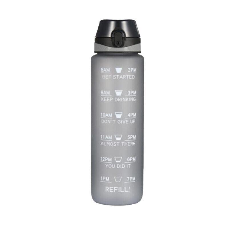 1L Water Bottle Motivational Drink Flask With Time Markings Bpa Free Sport Gym - Blue+Purple