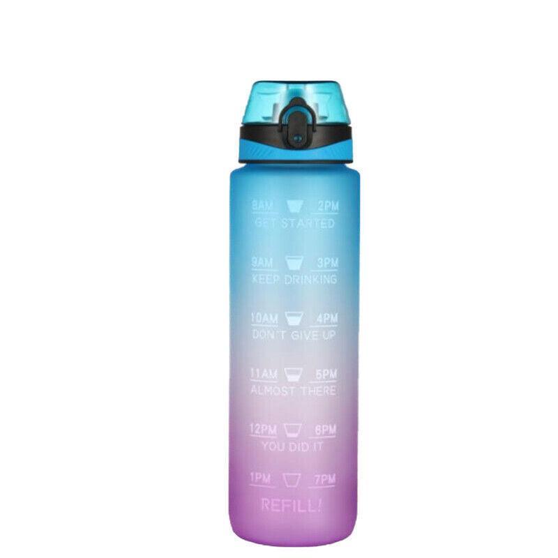 1L Water Bottle Motivational Drink Flask With Time Markings Bpa Free Sport Gym - Pink+Purple