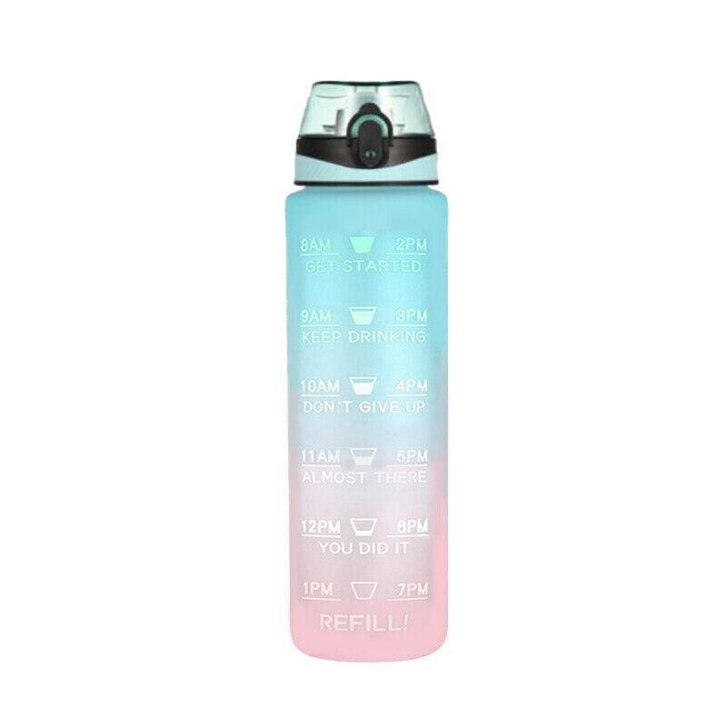 1L Water Bottle Motivational Drink Flask With Time Markings Bpa Free Sport Gym - Red+Blue