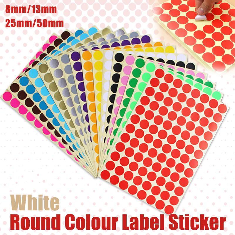 8/13/25/50mm Colour Sticker Dots Adhesive Round Labels Circular Scrapbooking White - 13mm 132 Dots - 1 Sheet