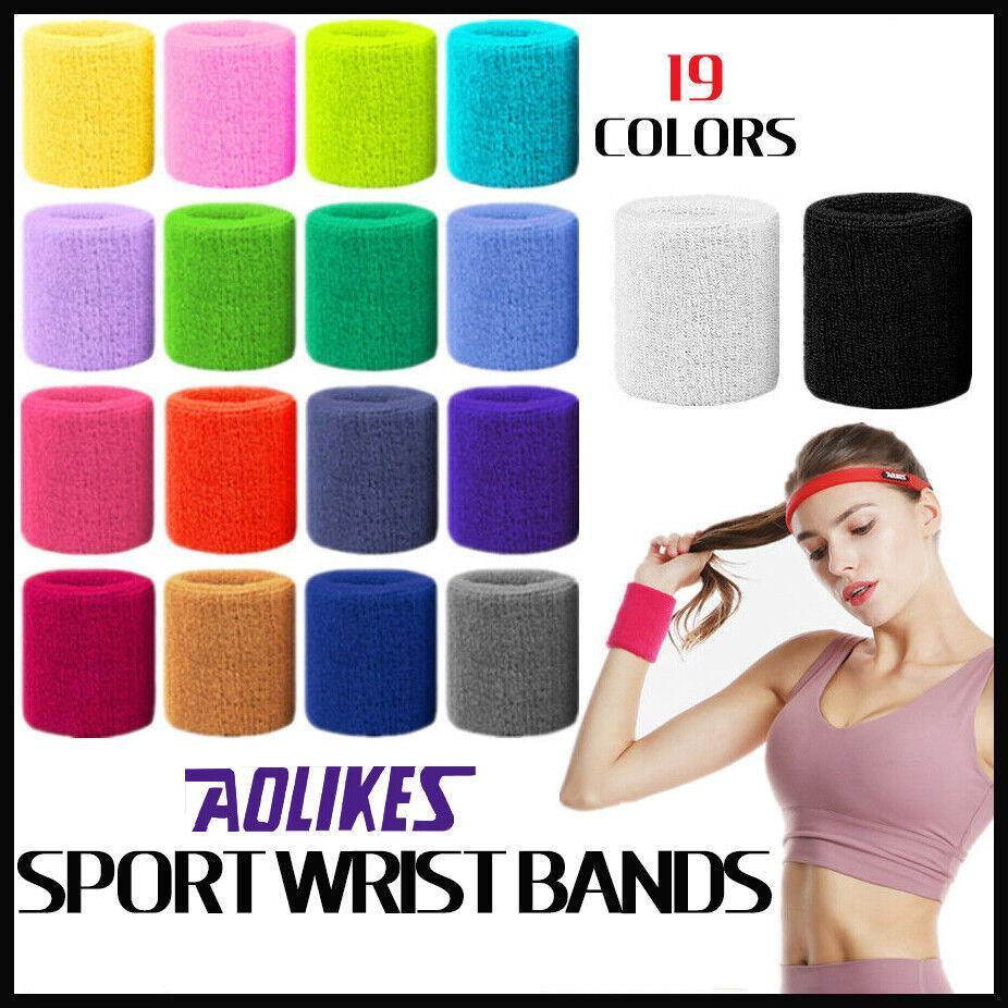 Sport Cotton Wristband Wrist Band Sweatband Sweat Training Tennis Gym Yoga - Yellow