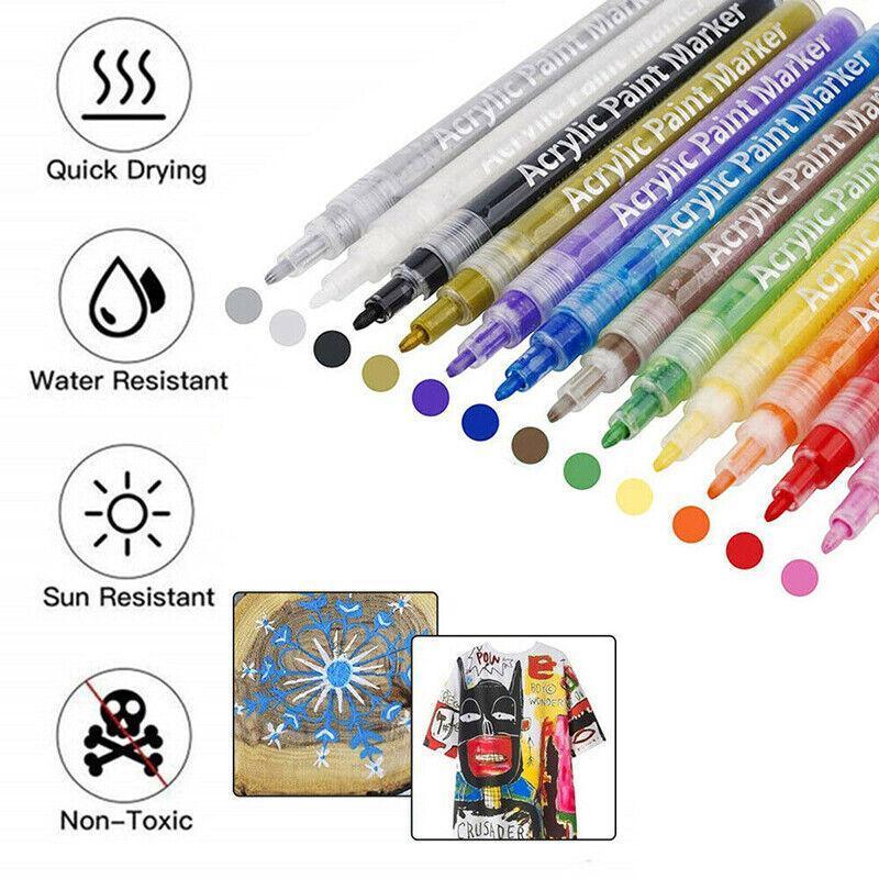 Flysea 12-80 Colours Acrylic Paint Pens Painting Stone Ceramic Glass Marker2-3Mm - 24-Colour Set