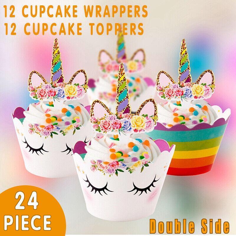 24Pcs Birthday Party Cake Magical Unicorn Cupcake Toppers