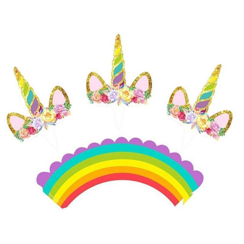 24Pcs Birthday Party Cake Magical Unicorn Cupcake Toppers