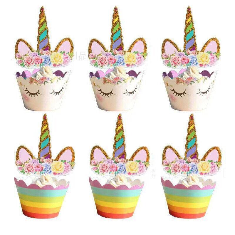 24Pcs Birthday Party Cake Magical Unicorn Cupcake Toppers