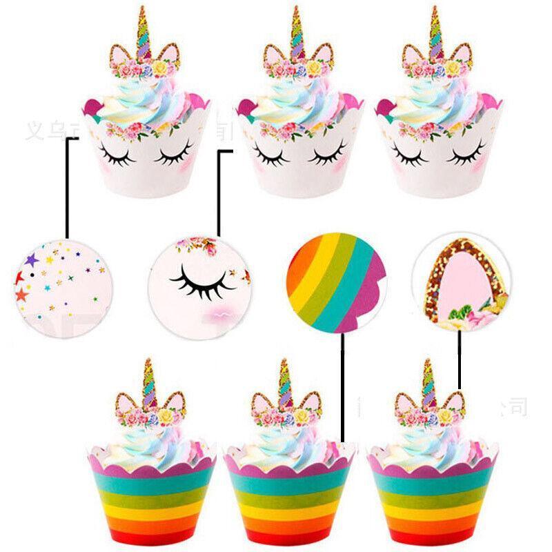 24Pcs Birthday Party Cake Magical Unicorn Cupcake Toppers