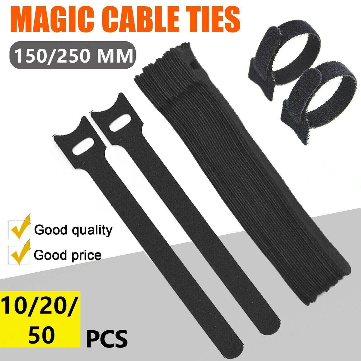 10/20/50PCS Reusable Hook and Loop Cable Ties Nylon Wire Cord Strap Organizer - 250 mm* 20 PCS