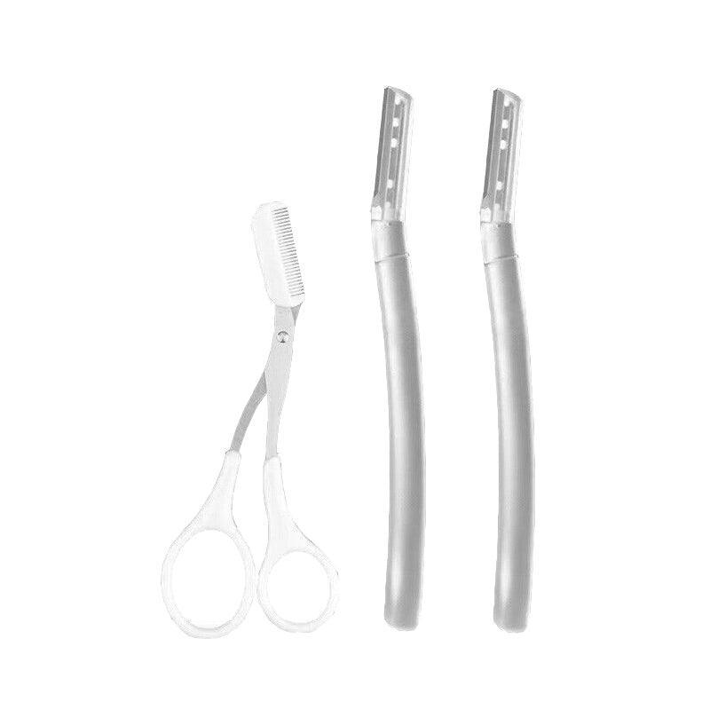 3Pcs Eyebrow Razor Set Facial Hair Remover Dermaplaning Shaving Tool Kit - Clear eyebrow razor*2+Scissor comb