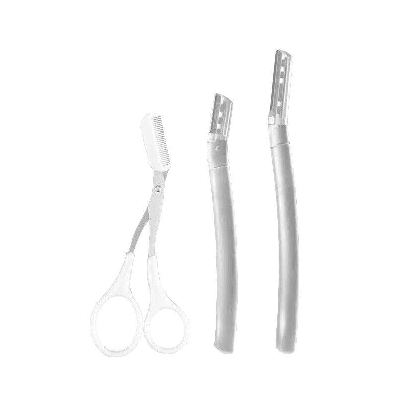 3Pcs Eyebrow Razor Set Facial Hair Remover Dermaplaning Shaving Tool Kit - Clear eyebrow razor*2+Scissor comb
