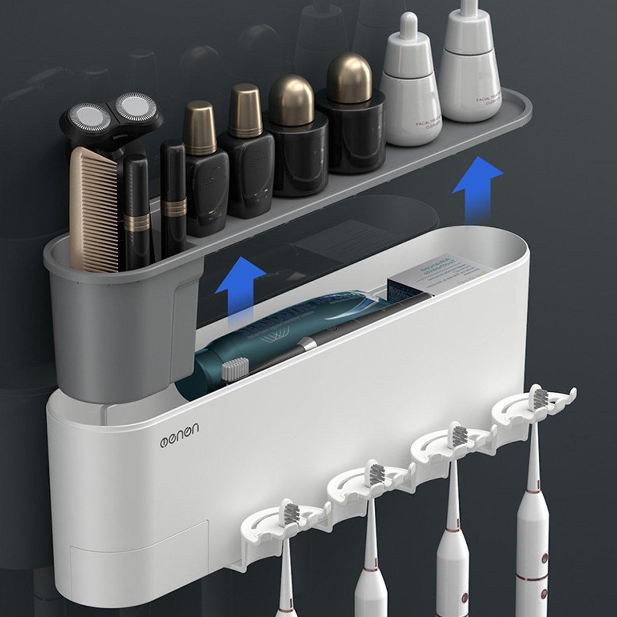 Bathroom Wall Mounted Toothbrush Holder Toothpaste Stand Storage Rack With Cup - Two Cups Set