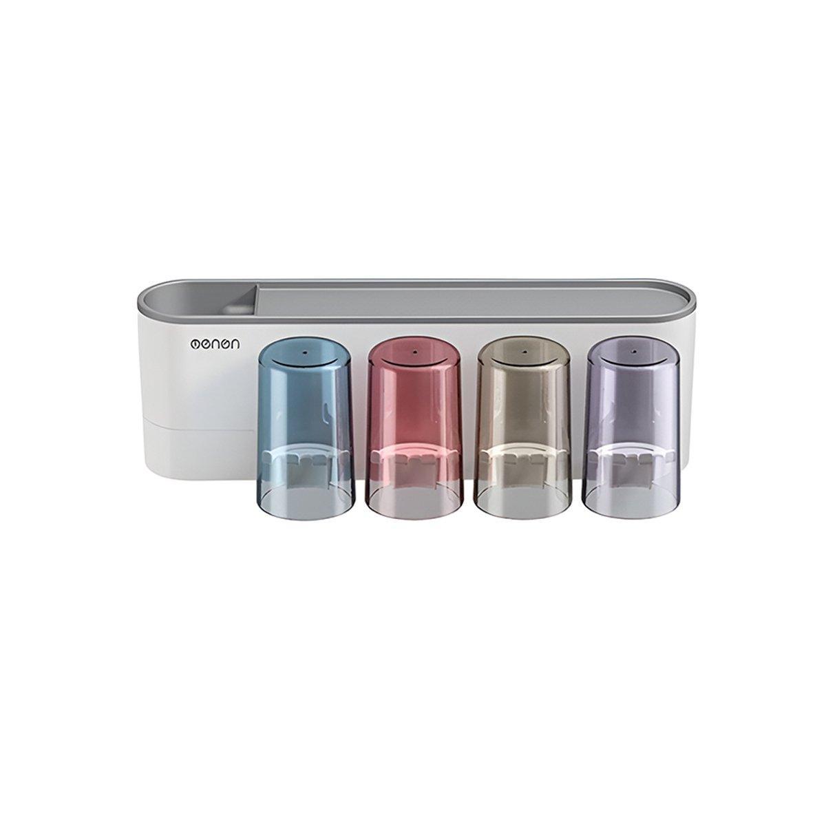 Bathroom Wall Mounted Toothbrush Holder Toothpaste Stand Storage Rack With Cup - Two Cups Set