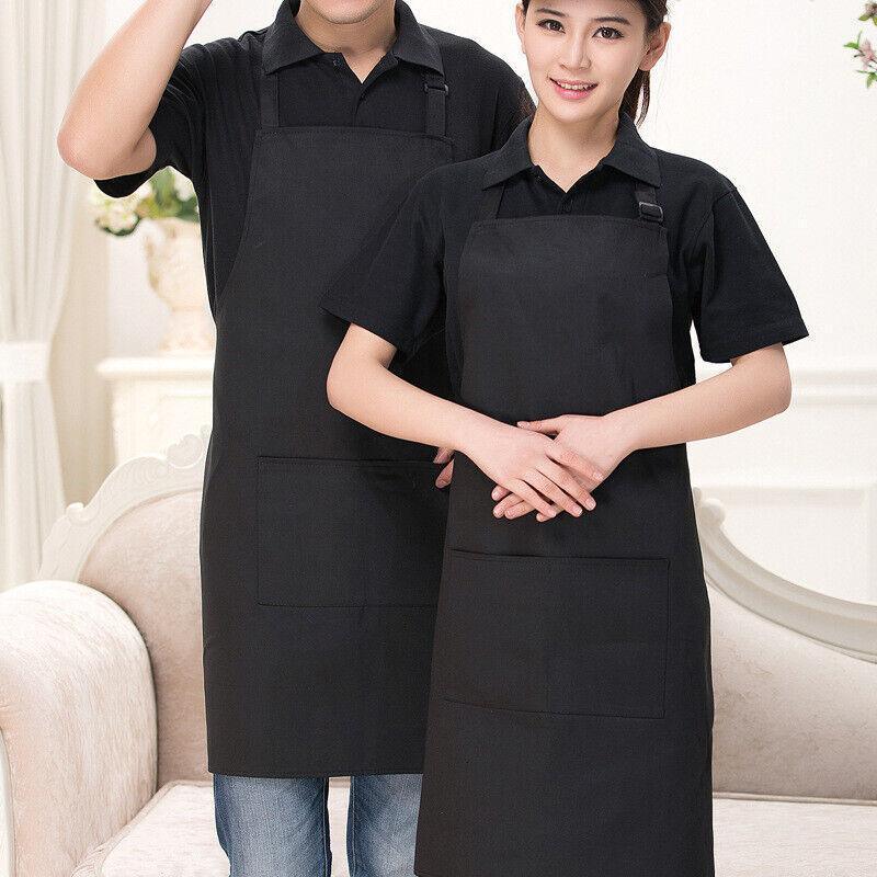 Apron with Pocket 2Pcs Chef Butcher Kitchen Cooking Baking Restaurant Wear - Black